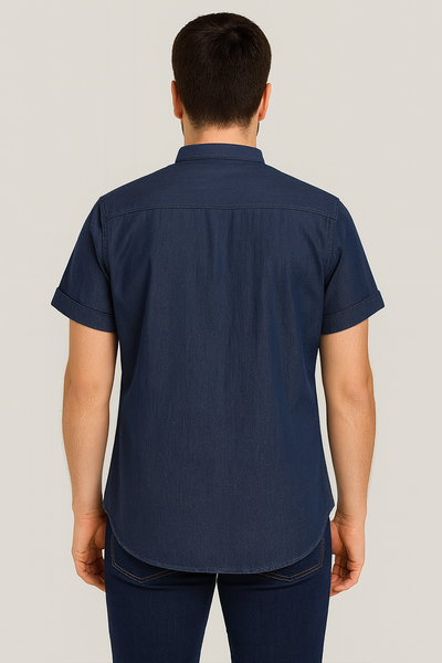 Camisa En Chambray Manga Corta Cuello Nerú Para Hombre Ref: 122