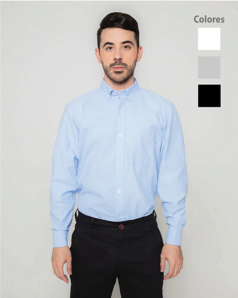 Camisa En Oxford Manga Larga Para Hombre 4 Colores Ref: 089