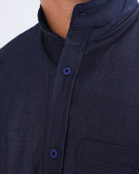 Camisa En Chambray Manga Corta Cuello Nerú Para Hombre Ref: 122