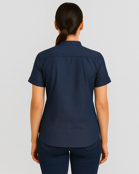 Camisa En Chambray Manga Corta Cuello Nerú Para Mujer Ref: 121