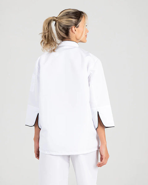 Chaqueta Para Chef En Antifluido Unisex Blanca Sesgo Negro Ref: 011