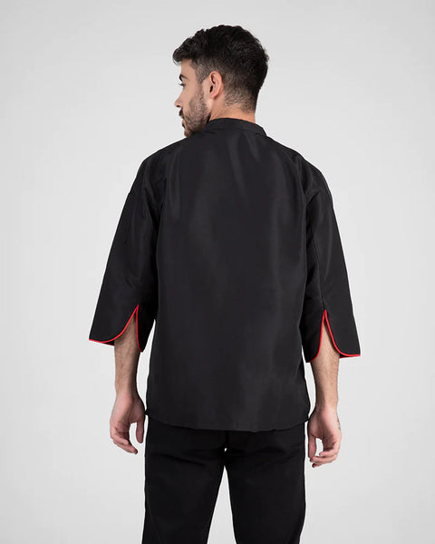 Chaqueta Para Chef En Antifluido Unisex Negra Sesgo Blanco o Rojo