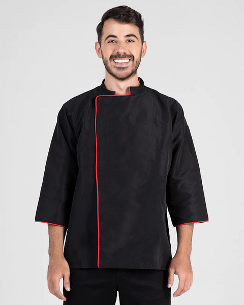 Chaqueta Para Chef En Antifluido Unisex Negra Sesgo Blanco o Rojo