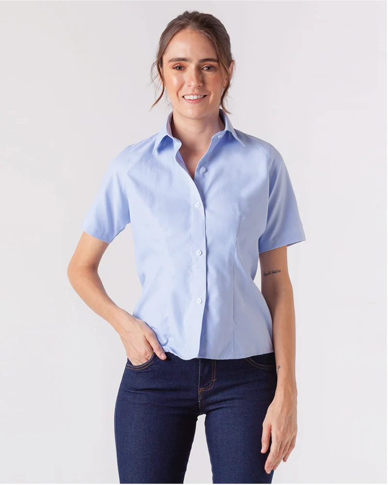 Camisa En Oxford Manga Corta Para Mujer Blanca o Azul Claro Ref: 074 ...