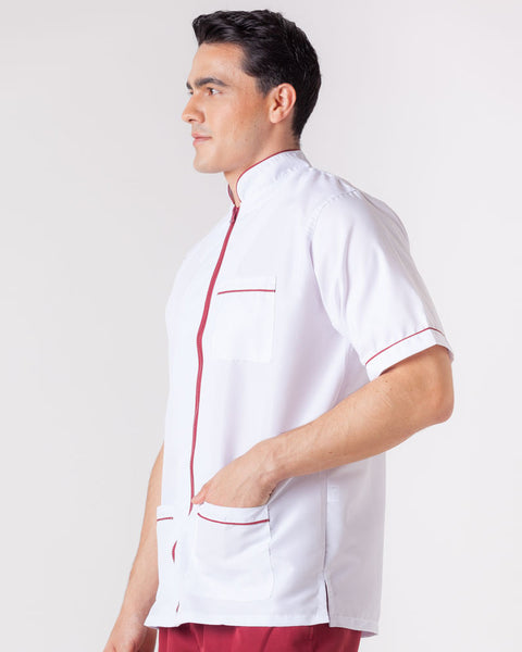 Camisa En Antifluido Cuello Nerú Con Sesgos Manga Corta Unisex