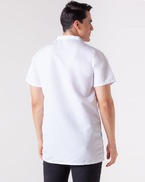 Bata En Antifluido Cuello Camisero Manga Corta Unisex Blanco