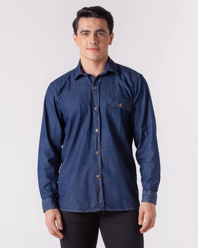 Camisa En Jean ndigo Manga Larga Para Hombre Ref 050