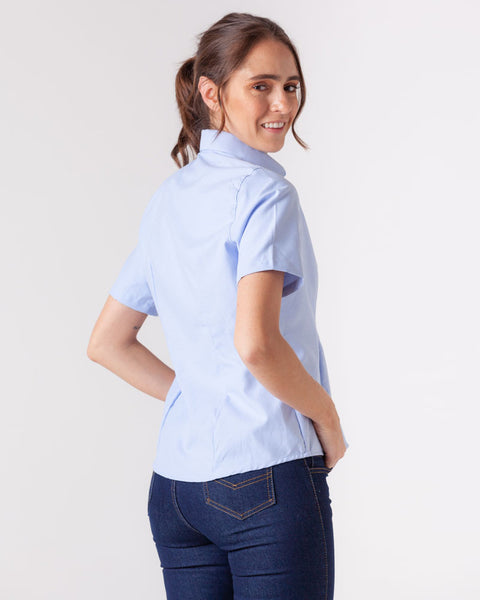 Camisa En Oxford Manga Corta Para Mujer Azul