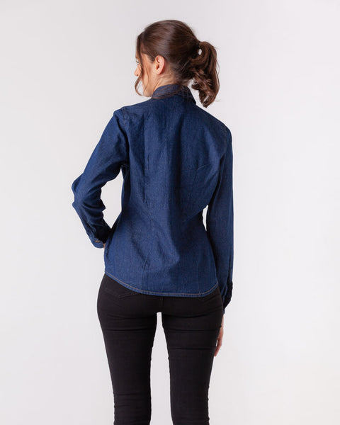 Camisa En Jean Manga Larga Para Mujer