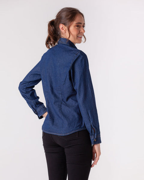 Camisa En Jean Manga Larga Para Mujer