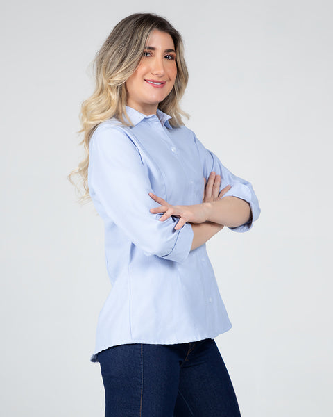 Camisa En Oxford Manga Tres Cuartos Para Mujer Blanca o Azul Claro Ref: 040