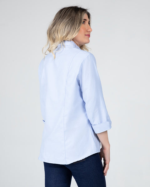 Camisa En Oxford Manga Tres Cuartos Para Mujer Blanca o Azul Claro Ref: 040