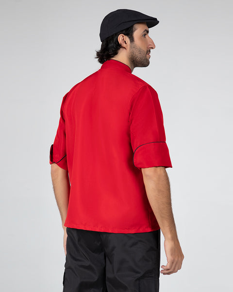 Chaqueta Para Chef En Antifluido Unisex Roja Sesgo Negro Ref: 011