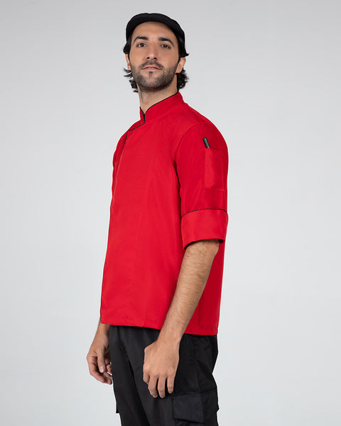 Chaqueta Para Chef En Antifluido Unisex Roja Sesgo Negro Ref: 011