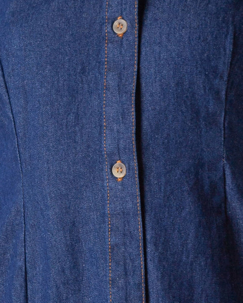 Camisa En Jean Índigo Manga Larga Para Mujer Ref: 075