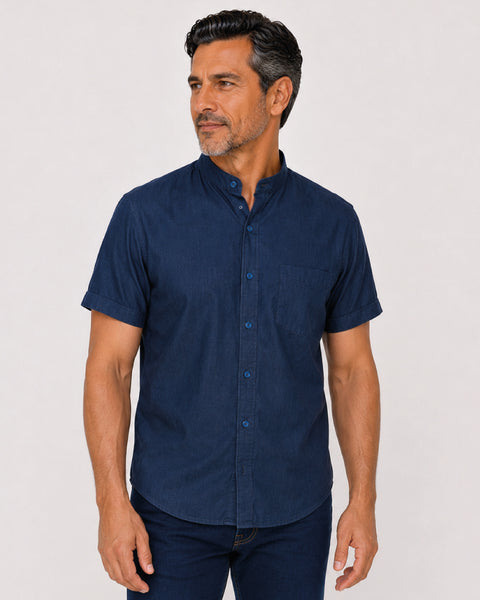 Camisa En Chambray Manga Corta Cuello Nerú Para Hombre Ref: 122