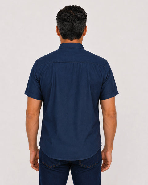Camisa En Chambray Manga Corta Cuello Nerú Para Hombre Ref: 122
