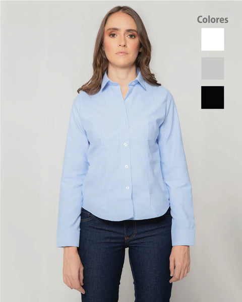 Camisa En Oxford Manga Larga Para Mujer 4 Colores Ref: 084
