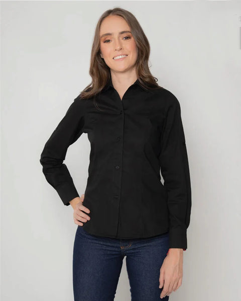 Camisa En Popelina Manga Larga Para Mujer Negra Ref: 077