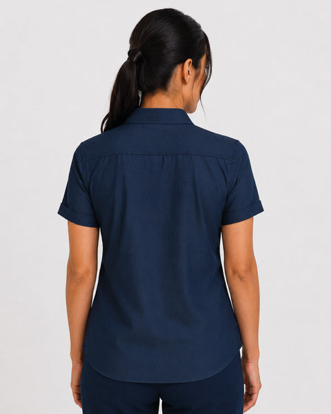 Camisa En Chambray Manga Corta Cuello Nerú Para Mujer Ref: 121