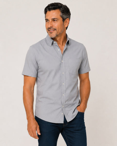 Camisa En Oxford Manga Corta Para Hombre 4 Colores Ref: 049