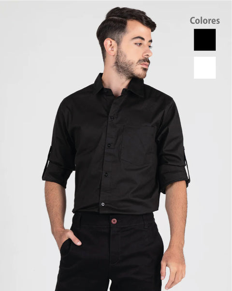 Camisa En Popelina Manga Larga Hombre Negra y Blanca Ref: 090