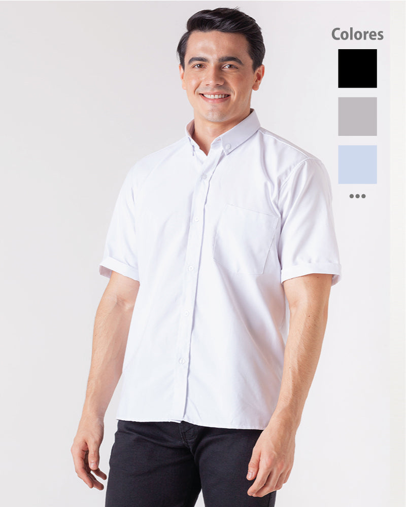 Camisa En Oxford Manga Corta Para Hombre 4 Colores Claro Ref: 049
