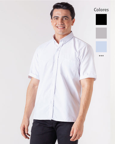 Camisa En Oxford Manga Corta Para Hombre 4 Colores Claro Ref: 049