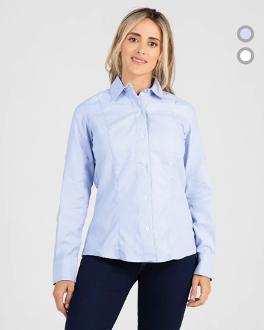 Camisa En Oxford Manga Larga Para Mujer Blanca o Azul Claro Ref: 084