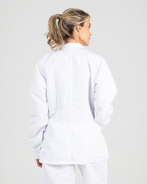 Bata En Antifluido Cuello Nerú Manga Larga Unisex Blanca