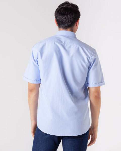 Camisa En Oxford Manga Corta Para Hombre Azul
