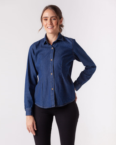 Camisa En Jean Manga Larga Para Mujer