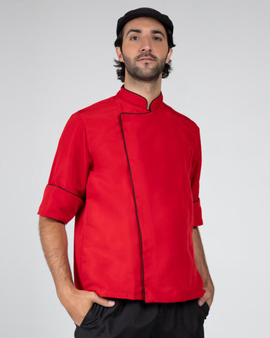 Chaqueta Para Chef En Antifluido Unisex Roja Sesgo Negro Ref: 011